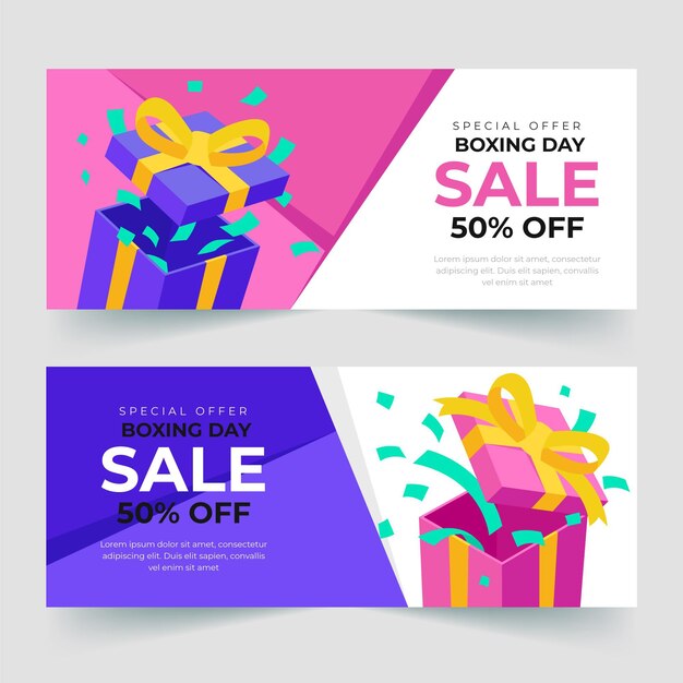 Plantilla de banners de venta de boxing day en diseño plano