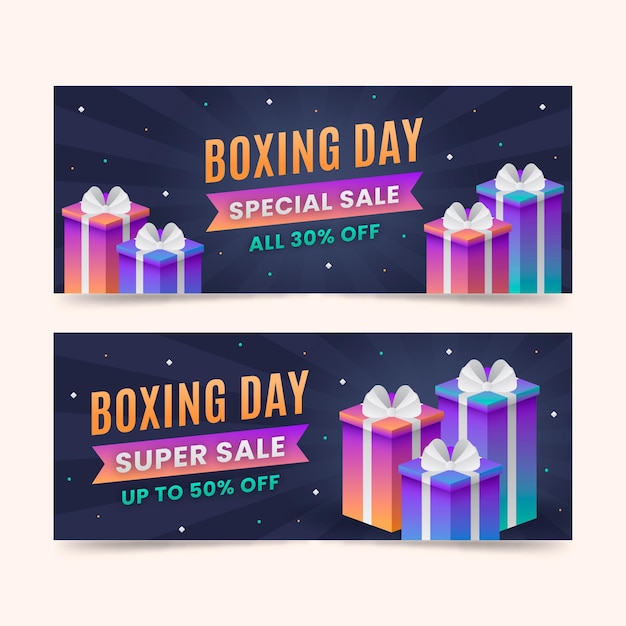 Plantilla de banners de venta de boxing day en diseño plano