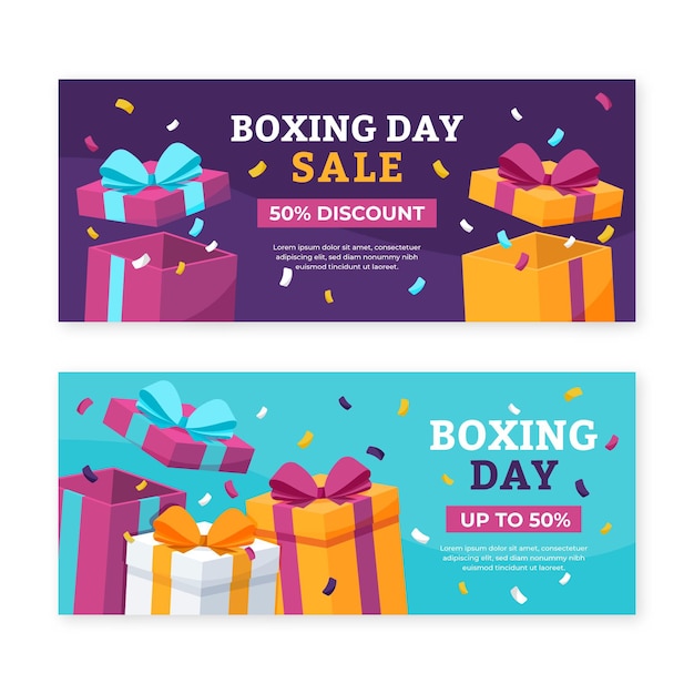 Plantilla de banners de venta de boxing day en diseño plano
