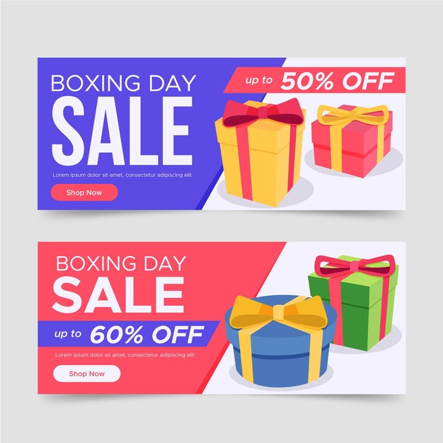 Plantilla de banners de venta de boxing day en diseño plano