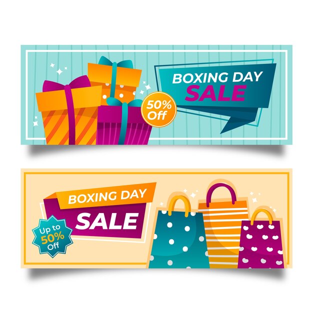 Plantilla de banners de venta de día de boxeo dibujado a mano