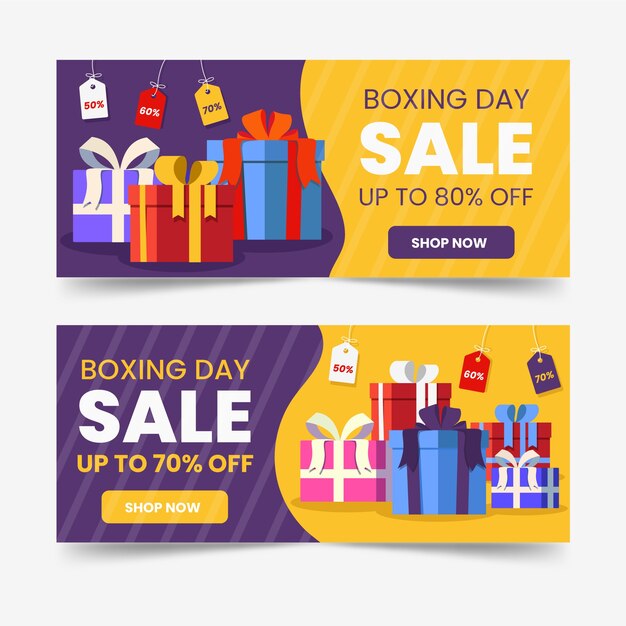 Plantilla de banners de venta de día de boxeo de diseño plano