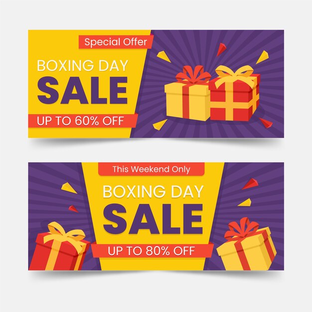 Plantilla de banners de venta de día de boxeo de diseño plano