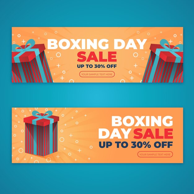 Plantilla de banners de venta de día de boxeo de diseño plano