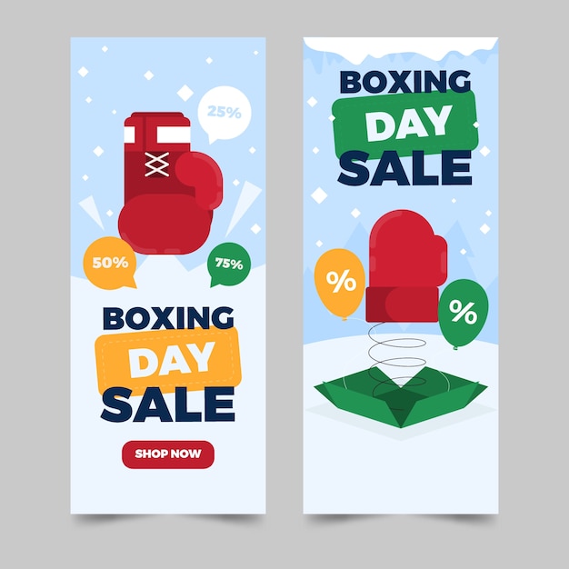 Plantilla de banners de venta de día de boxeo de diseño plano