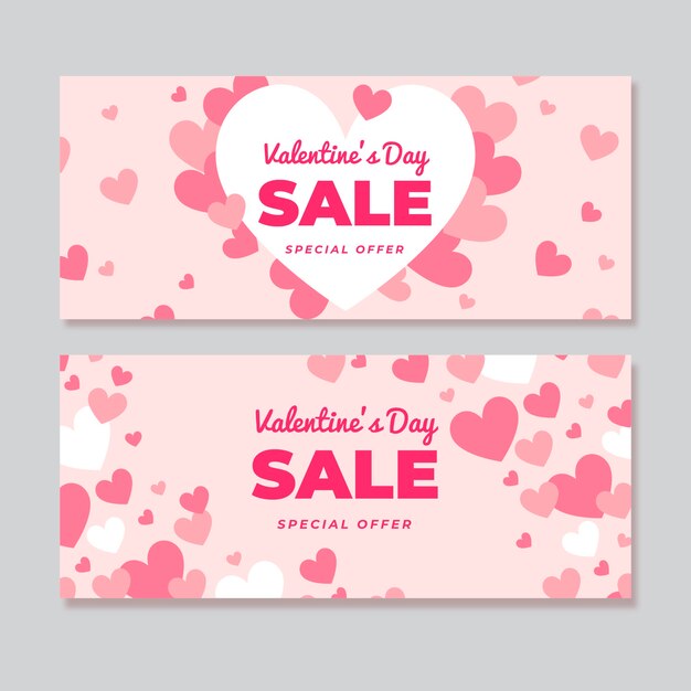 Plantilla de banners de venta de día de San Valentín de diseño plano