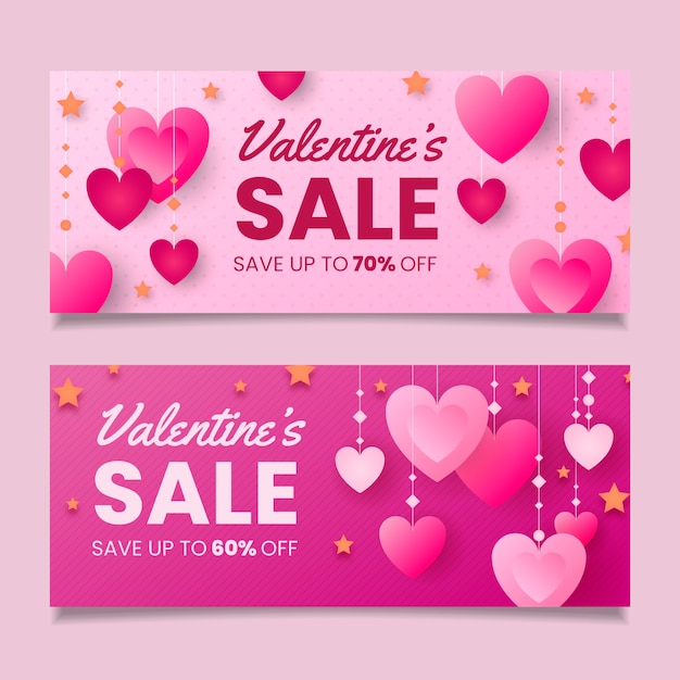 Plantilla de banners de venta de día de san valentín de diseño plano