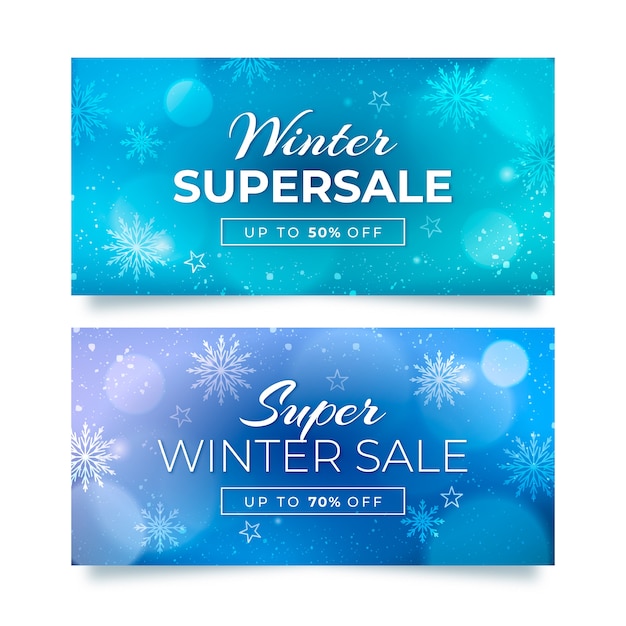 Plantilla de banners de venta de invierno borrosa