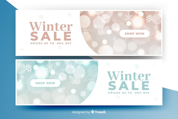 Plantilla de banners de venta de invierno borrosa