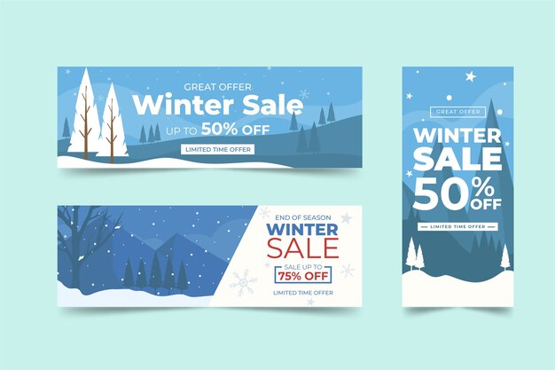 Plantilla de banners de venta de invierno de diseño plano