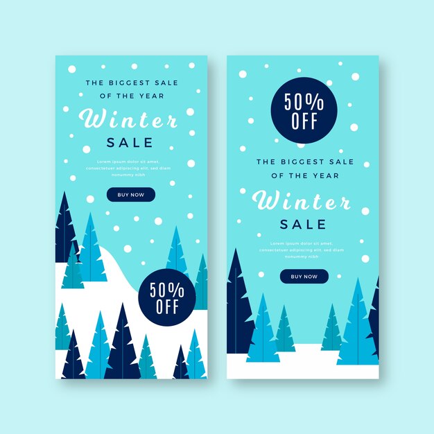 Plantilla de banners de venta de invierno de diseño plano
