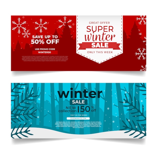 Plantilla de banners de venta de invierno de diseño plano