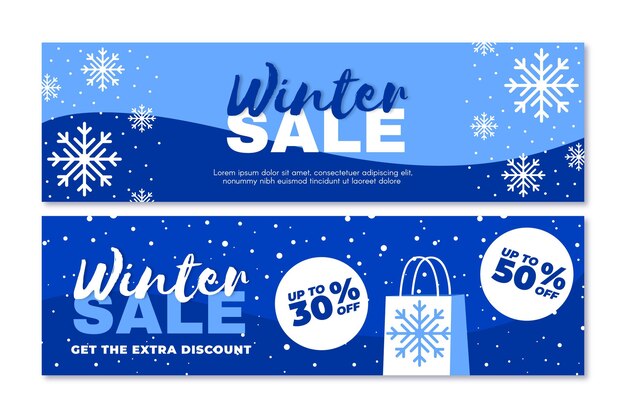 Plantilla de banners de venta de invierno de diseño plano