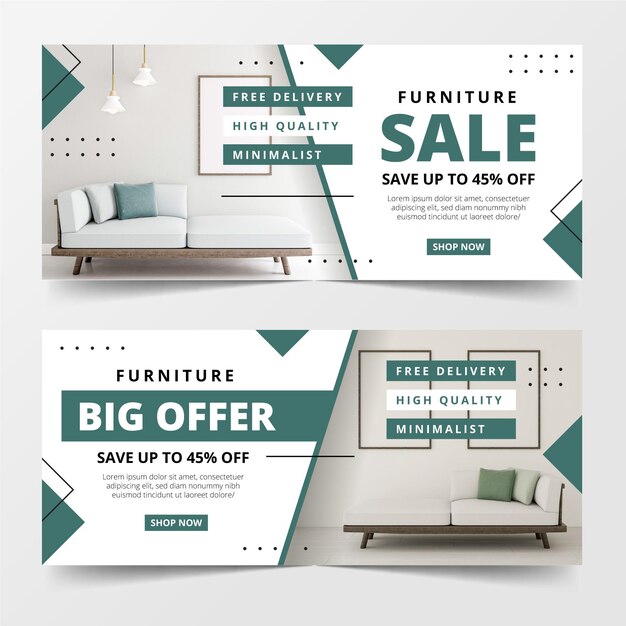 Plantilla de banners de venta de muebles