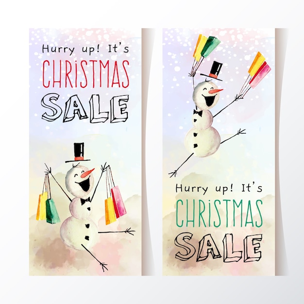 Plantilla de banners de venta de Navidad acuarela