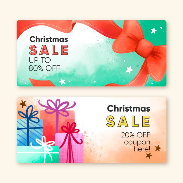 Plantilla de banners de venta de Navidad acuarela