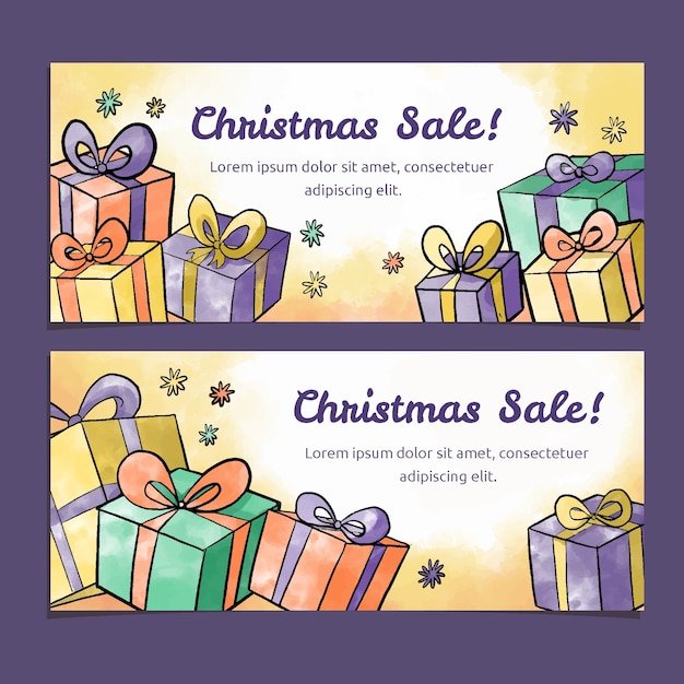 Plantilla de banners de venta de Navidad acuarela