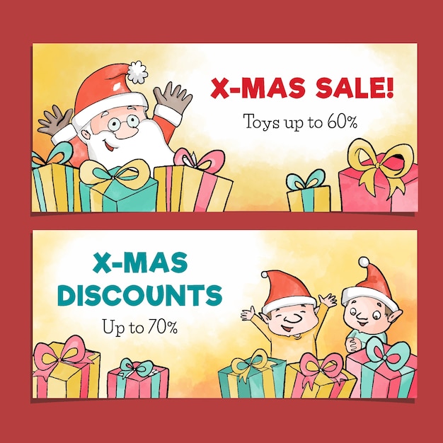 Plantilla de banners de venta de navidad acuarela