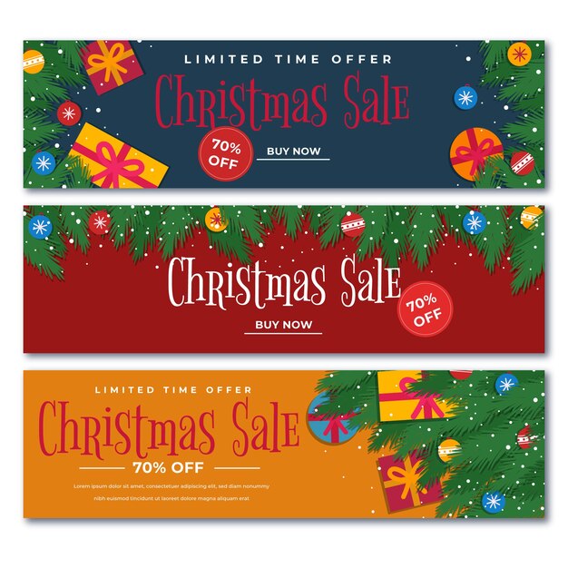 Plantilla de banners de venta de Navidad de diseño plano