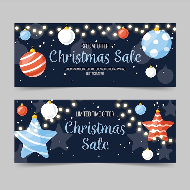 Vector gratuito plantilla de banners de venta de navidad de diseño plano