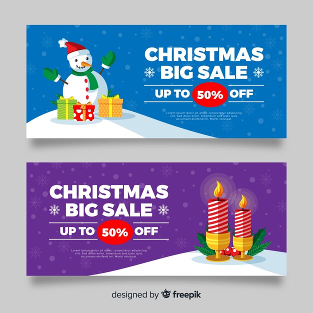 Plantilla de banners de venta de Navidad de diseño plano