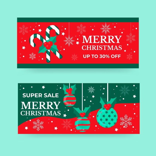 Plantilla de banners de venta de Navidad de diseño plano