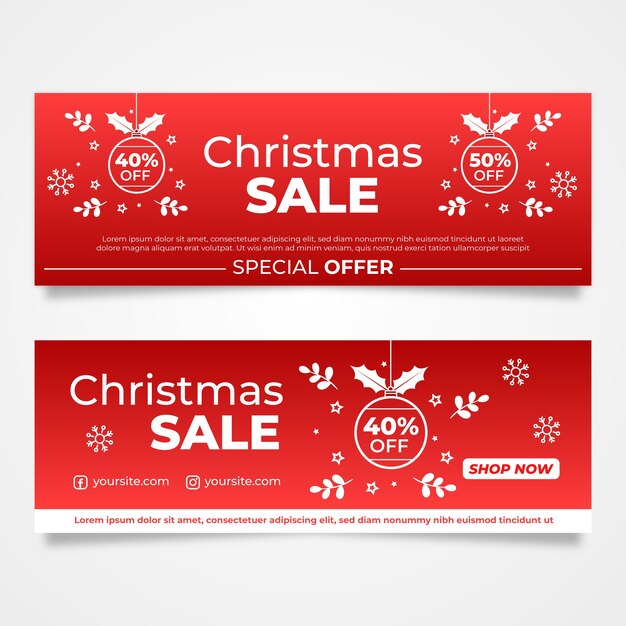 Plantilla de banners de venta de Navidad de diseño plano