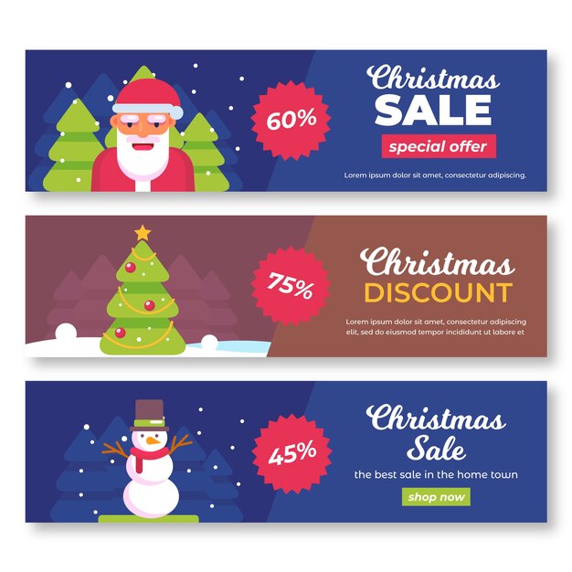 Plantilla de banners de venta de Navidad de diseño plano