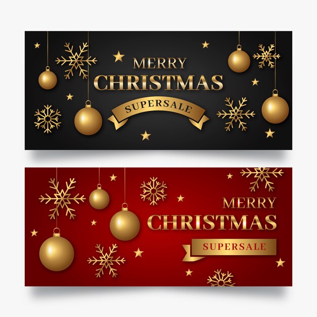 Plantilla de banners de venta de navidad dorada