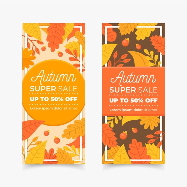 Plantilla de banners de venta otoño diseño plano