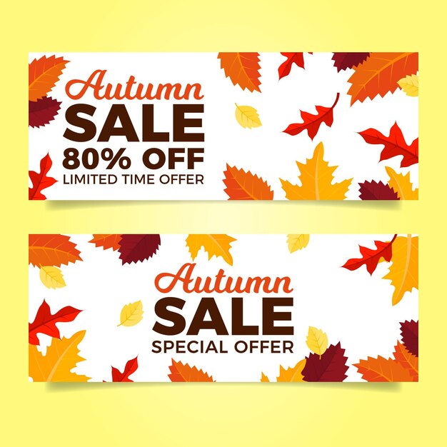Plantilla de banners de venta otoño diseño plano