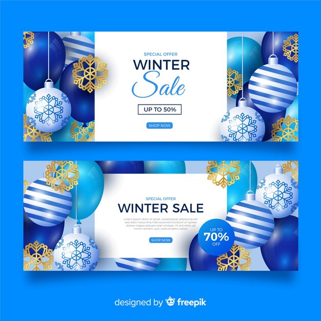 Plantilla de banners de venta realista de invierno