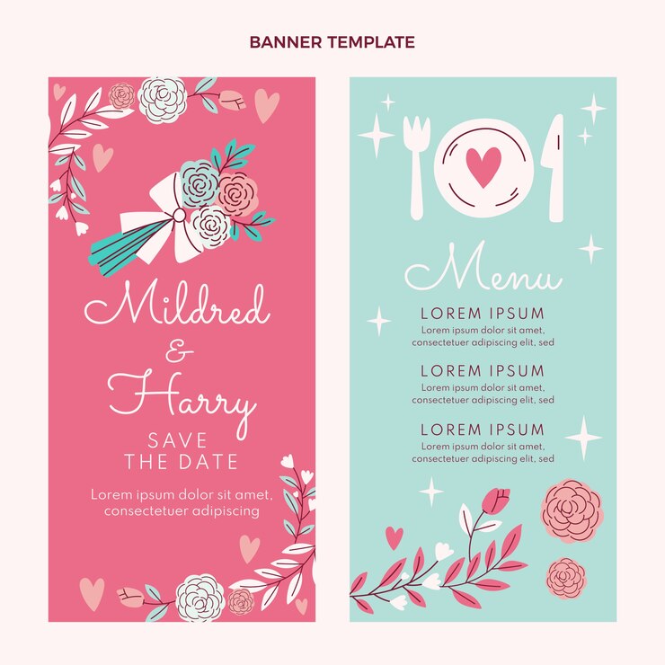 Vector gratuito plantilla de banners verticales de boda dibujados a mano