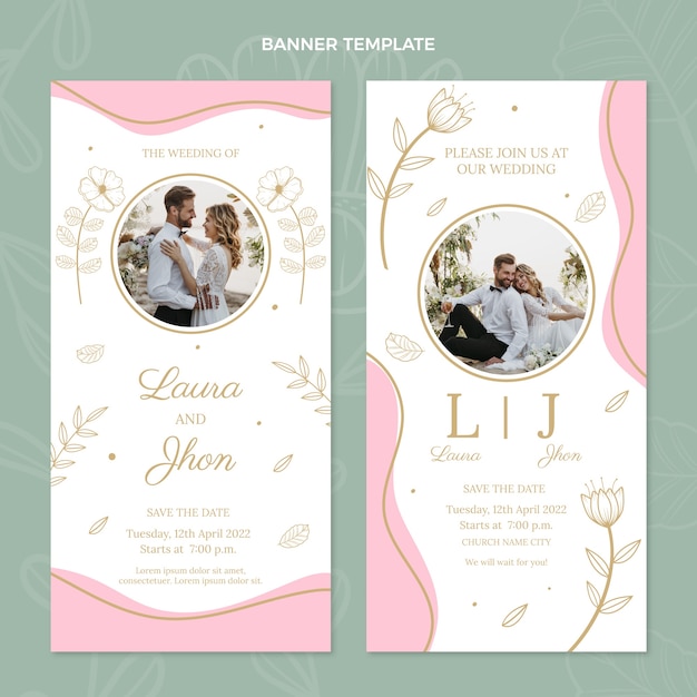 Vector gratuito plantilla de banners verticales de boda dibujados a mano