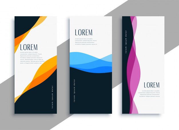 Plantilla de banners verticales ondulados con estilo