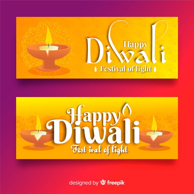 Plantilla de banners web diwali de diseño plano