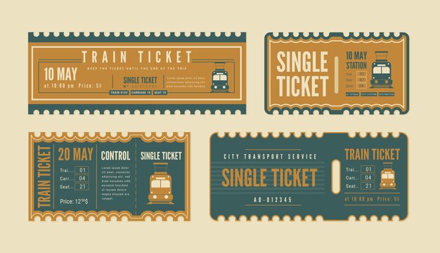 Plantilla de billete de tren dibujada a mano