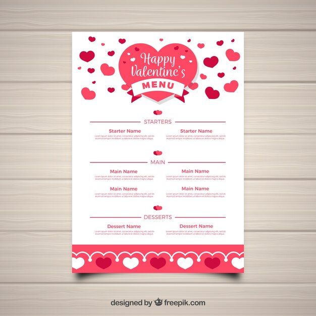 Plantilla blanca de menú de san valentin