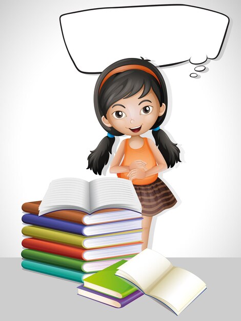 Plantilla de bocadillo con niña y libros