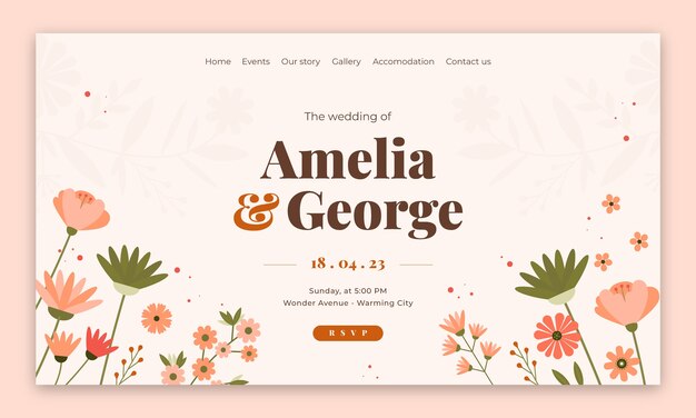 Plantilla de boda de diseño plano