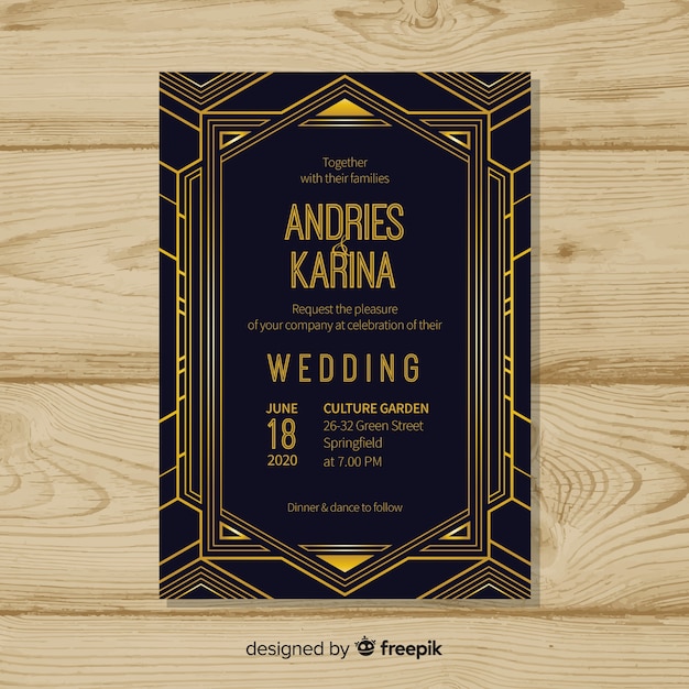 Plantilla de boda en estilo art deco