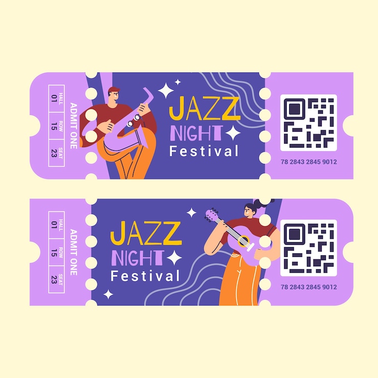 Vector gratuito plantilla de boleto de concierto dibujada a mano