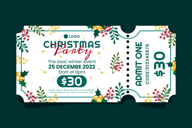 plantilla de boleto de fiesta de Navidad plana