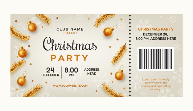 Plantilla de boleto de fiesta de navidad realista