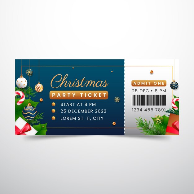 Plantilla de boleto de fiesta de navidad realista