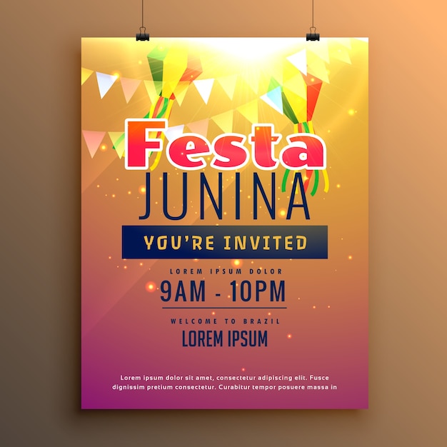 Vector gratuito plantilla brillosa de póster para festa junina