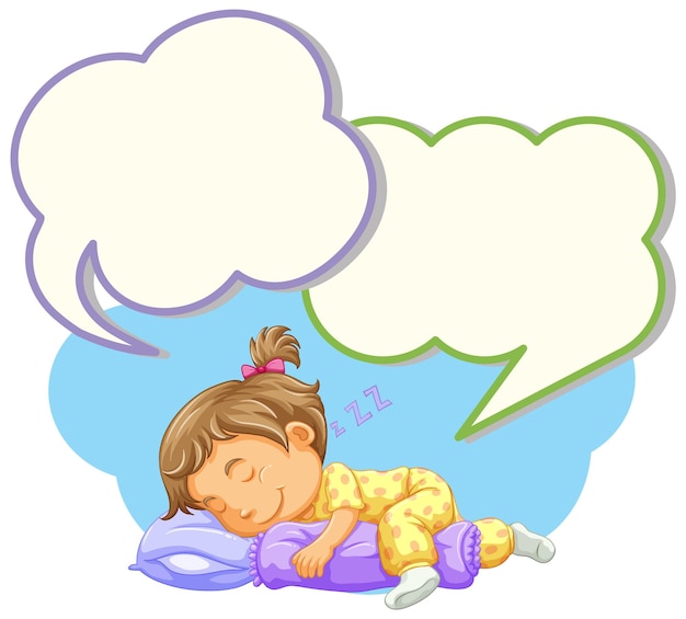 Plantilla de burbujas de discurso con niña durmiendo
