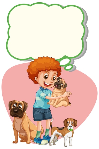 Vector gratuito plantilla de burbujas de discurso con niño y perros