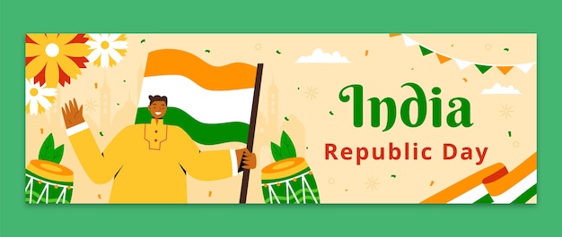 Vector gratuito plantilla de cabecera de twitter plana para el día de la república de la india