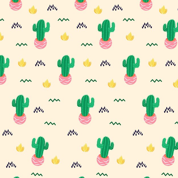 Plantilla de cactus patrón dibujado a mano